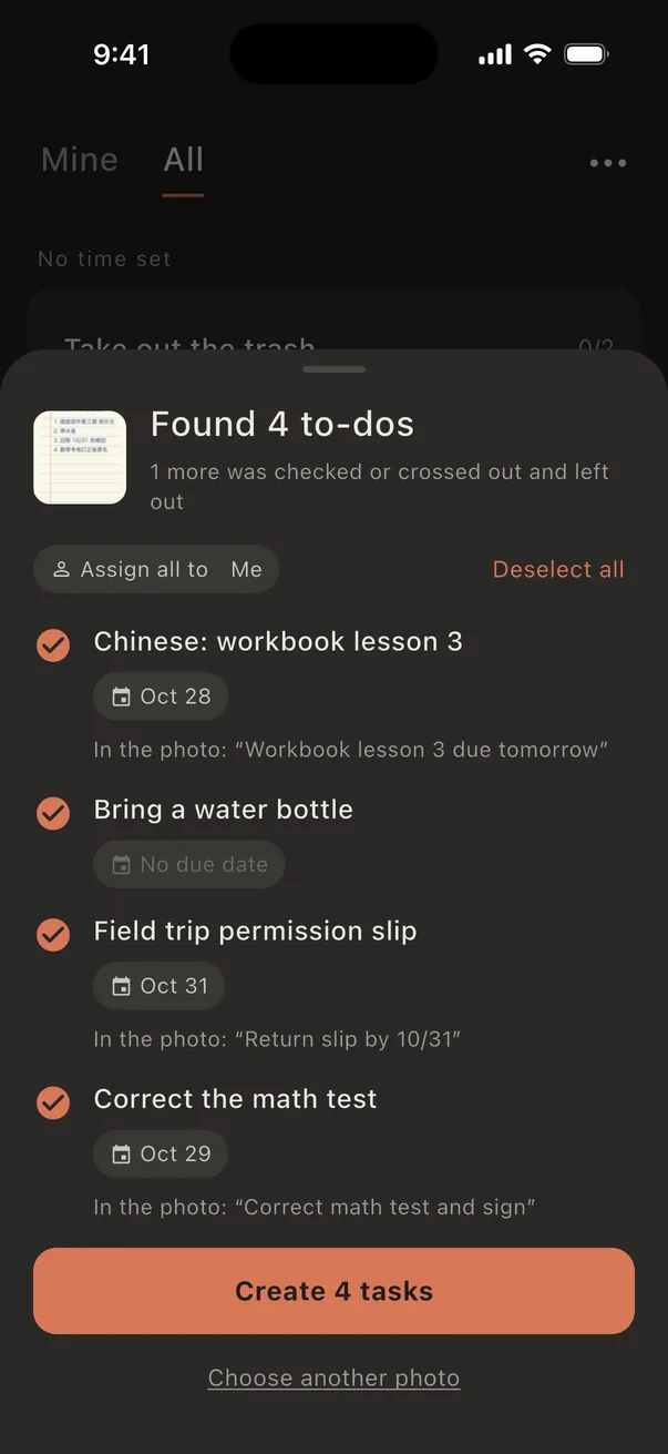 4 to-dos found in a school contact book photo